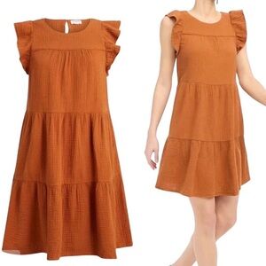 J. Crew Textured Flutter Sleeve Gauze Dress Burnt Orange Size 12